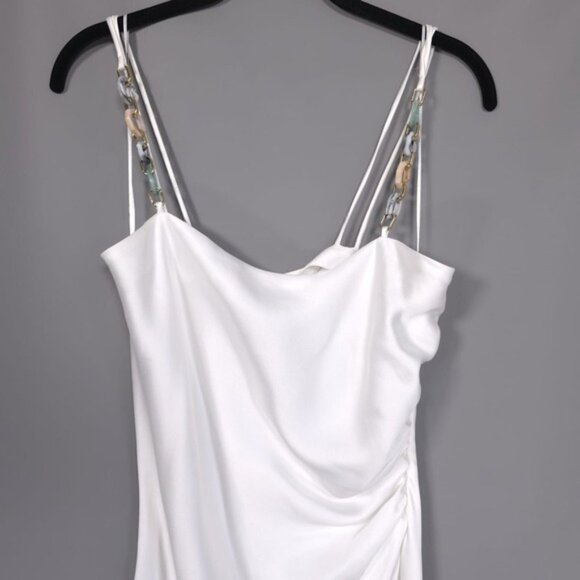 ZARA Women's Dress LARGE Multicolor Chain Strap Satin White Midi Maxi 7756/362 - Picture 7 of 12